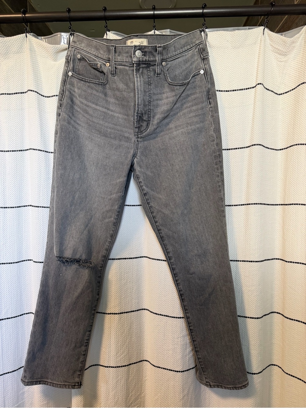 Madewell Women's Straight-Leg Gray Jeans with Knee Distress